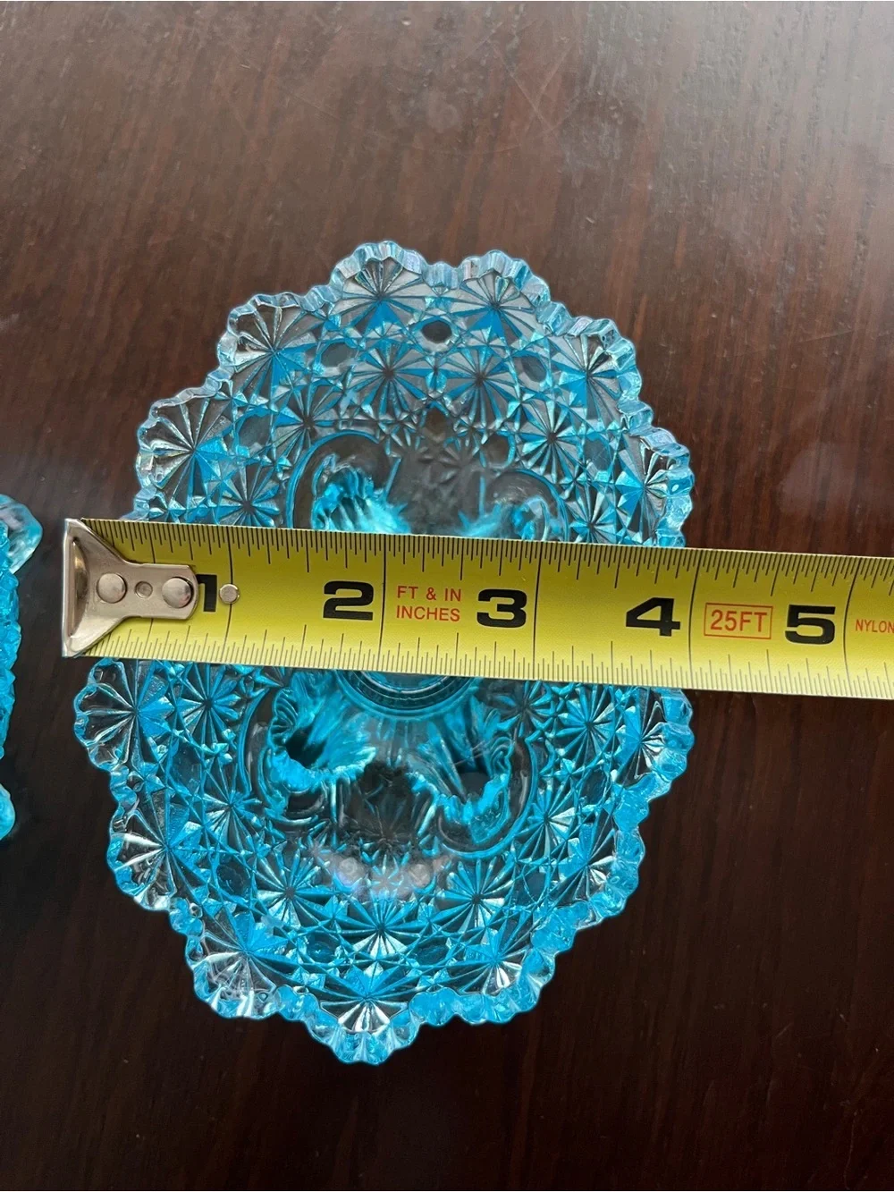 Set of 2 L.G. Wright Blue Daisy & Button Footed Dishes w/ candle holder centers